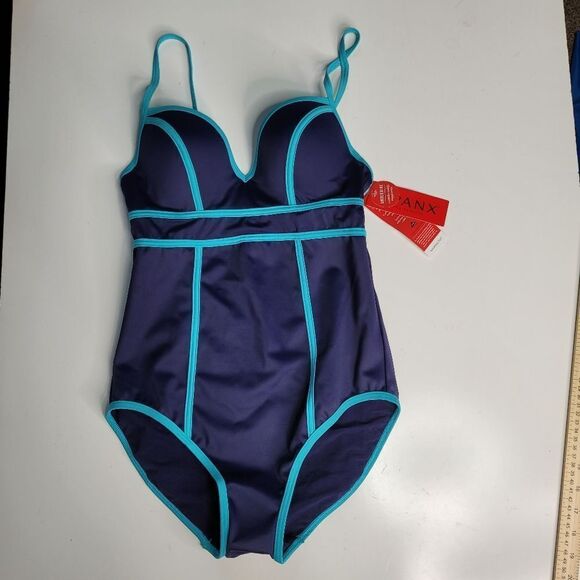 $140 NEW SPANX 8 SHAPING UNDERWIRE ONE PIECE BLUE TURQUOISE  SWIMSUIT NWT - Picture 6 of 10